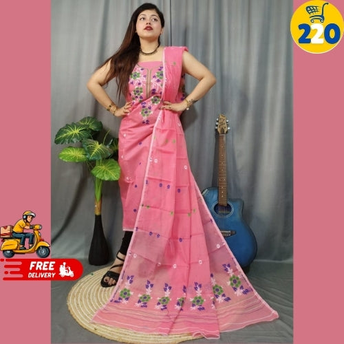 Bright Blue Floral Embroidered Saree – Lightweight & Elegant Daily Wear