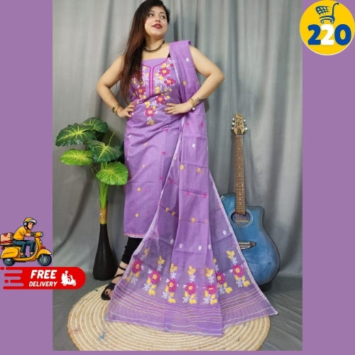 Bright Blue Floral Embroidered Saree – Lightweight & Elegant Daily Wear