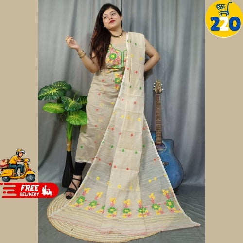 Bright Blue Floral Embroidered Saree – Lightweight & Elegant Daily Wear