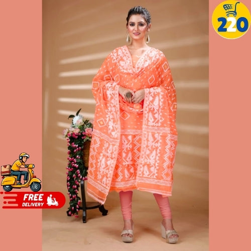 Elegant Sky Blue Printed Chanderi Cotton Suit Set – With Dupatta
