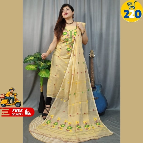 Bright Blue Floral Embroidered Saree – Lightweight & Elegant Daily Wear