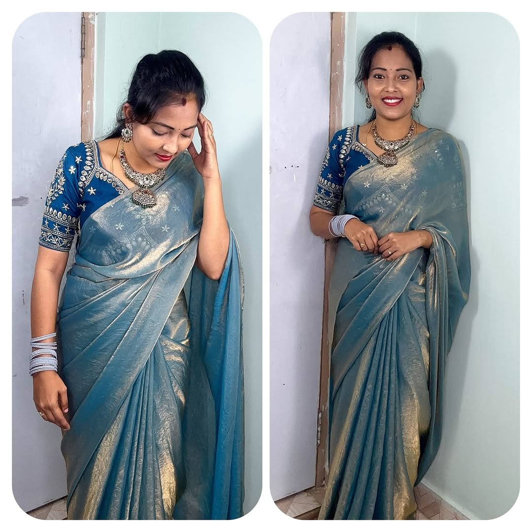 Space Silk Saree With Embroidery With Blouse