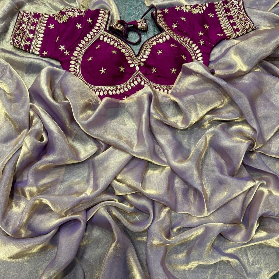 Space Silk Saree With Embroidery With Blouse