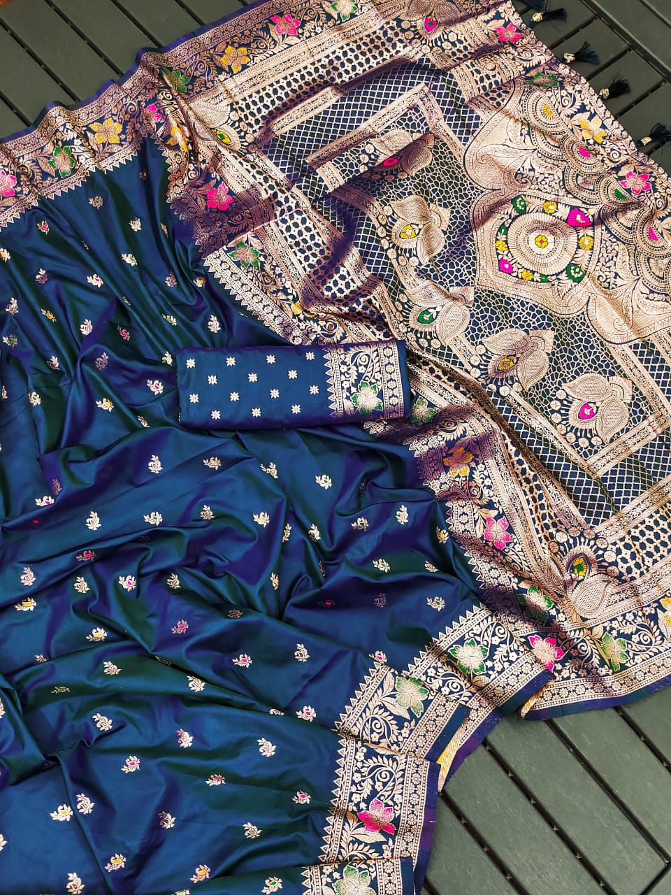 Soft Banarasi Silk Saree with Meenakari Rich Pallu