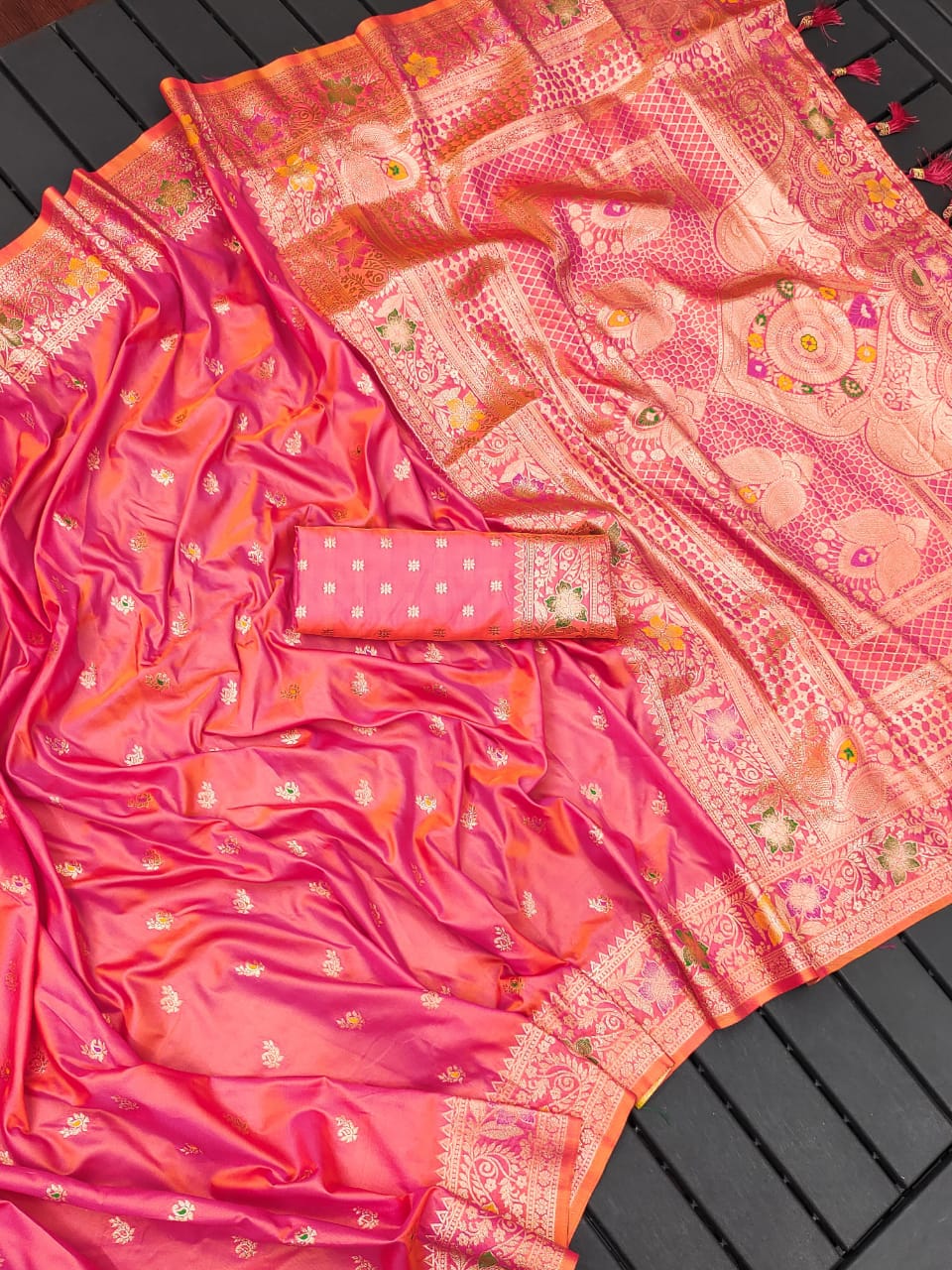 Soft Banarasi Silk Saree with Meenakari Rich Pallu