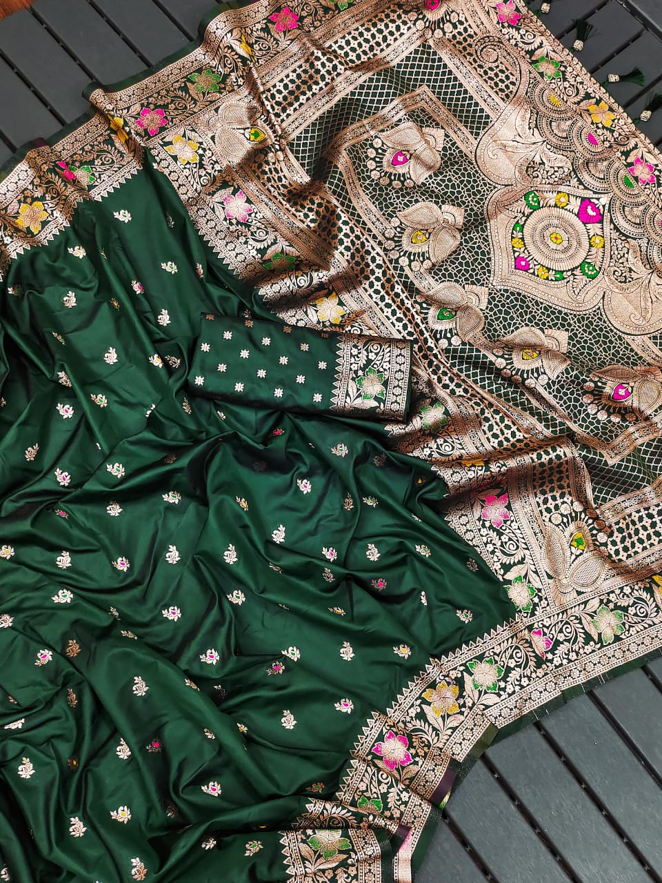 Soft Banarasi Silk Saree with Meenakari Rich Pallu