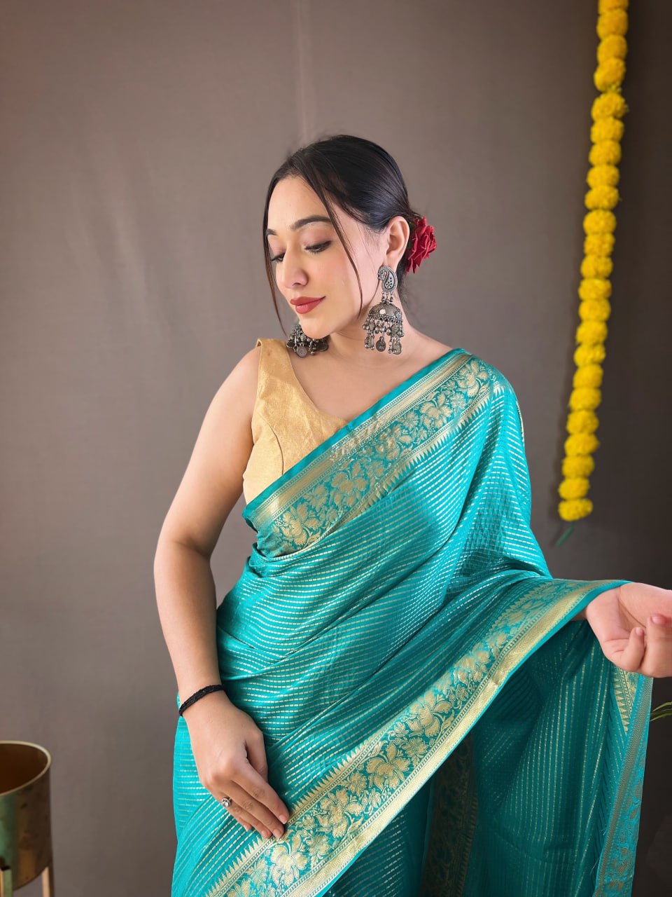 Soft Copper Silk Saree with Intricate Weaves & Regal Touch