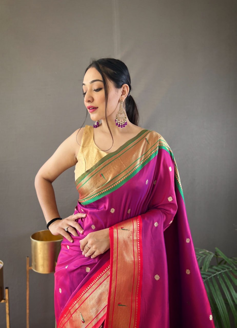 Paithani Saree with Ganga Jamuna Border and Rich Pallu
