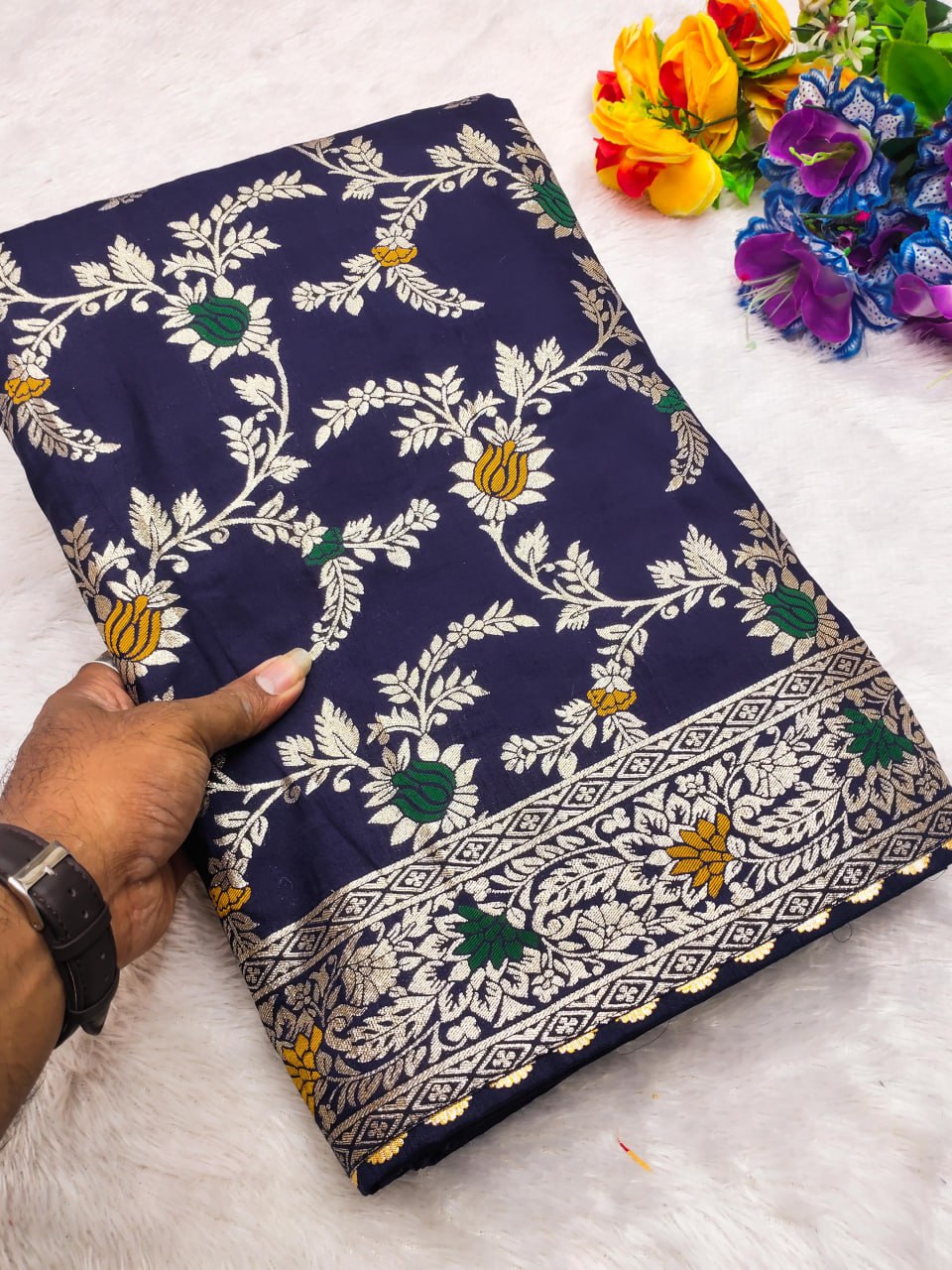 Pure Viscose Dolla Silk Saree with Heavy Meenakari Weaving & Tassel Pallu