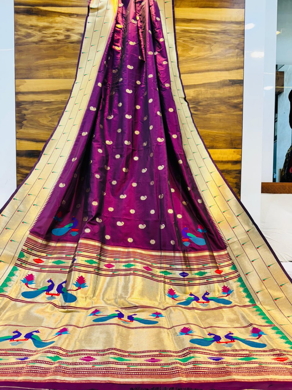 Morni Paithani Soft Silk Saree with Peacock Pallu