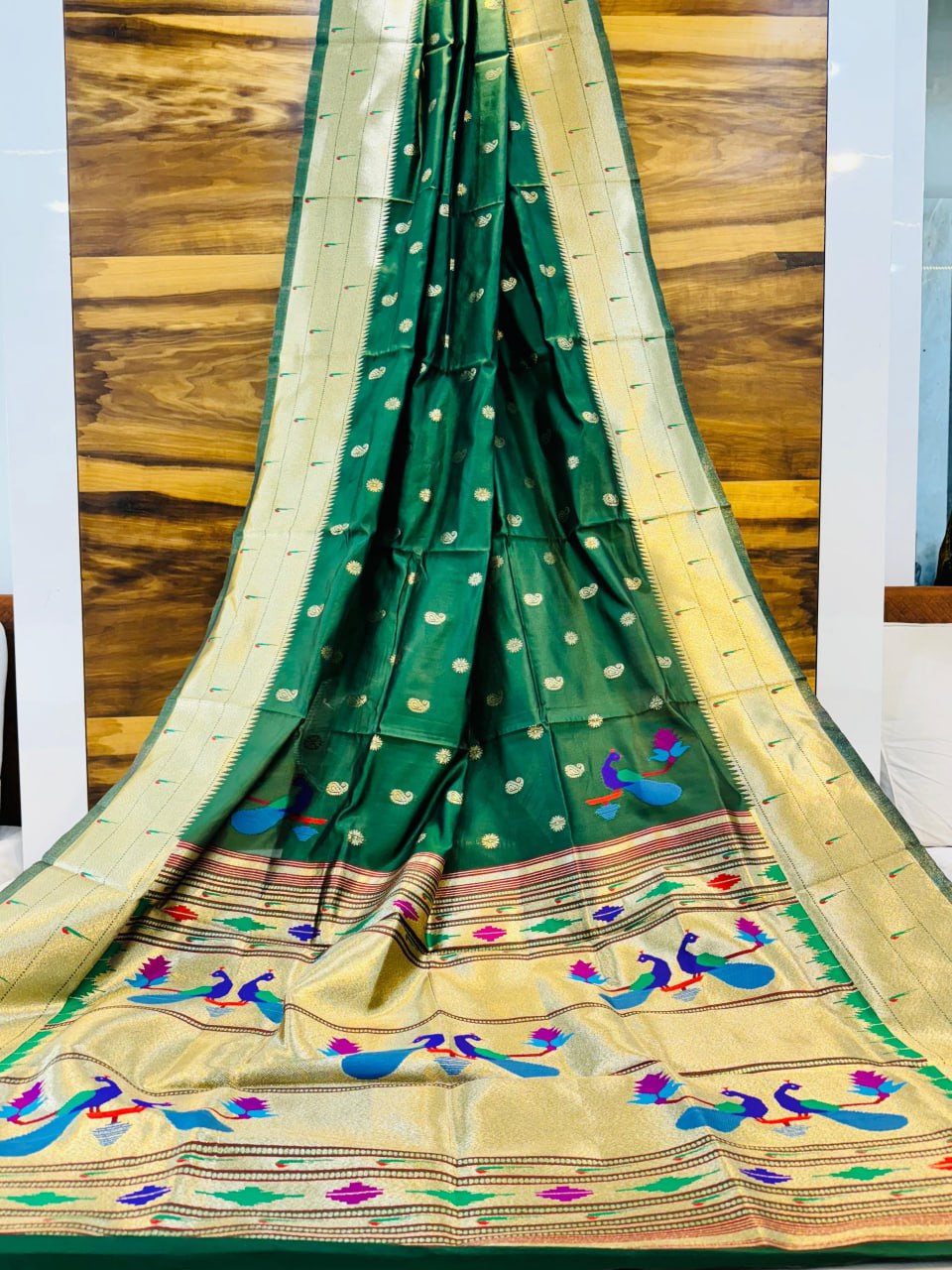 Morni Paithani Soft Silk Saree with Peacock Pallu