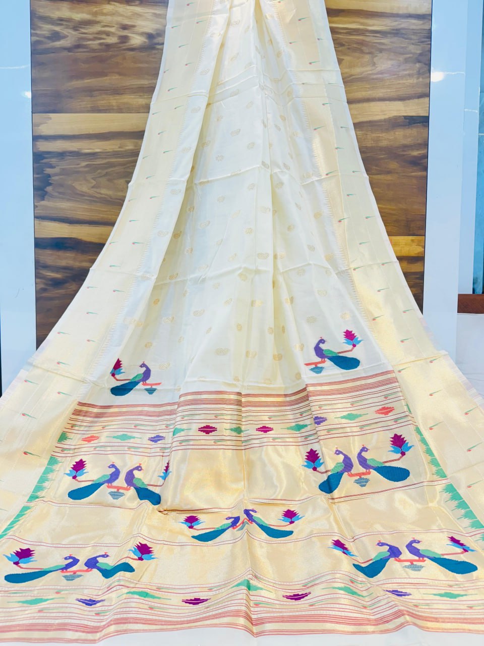 Morni Paithani Soft Silk Saree with Peacock Pallu