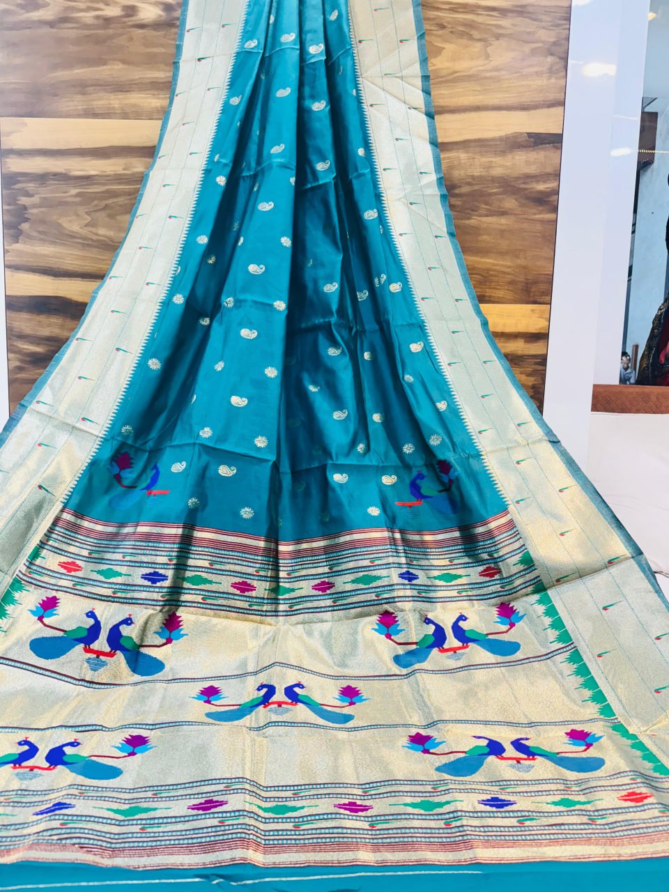 Morni Paithani Soft Silk Saree with Peacock Pallu