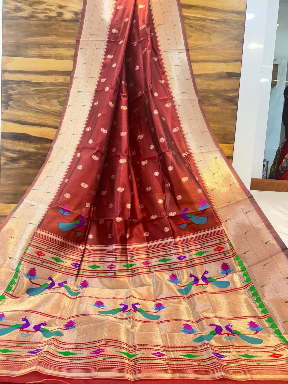 Morni Paithani Soft Silk Saree with Peacock Pallu