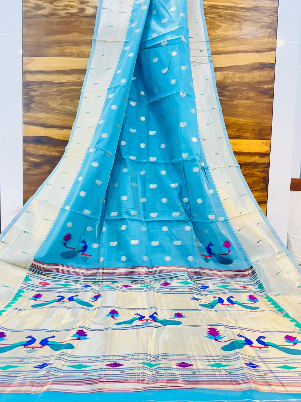 Morni Paithani Soft Silk Saree with Peacock Pallu
