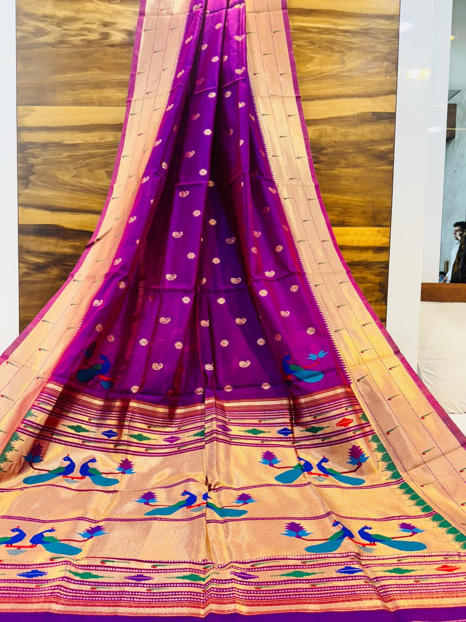 Morni Paithani Soft Silk Saree with Peacock Pallu