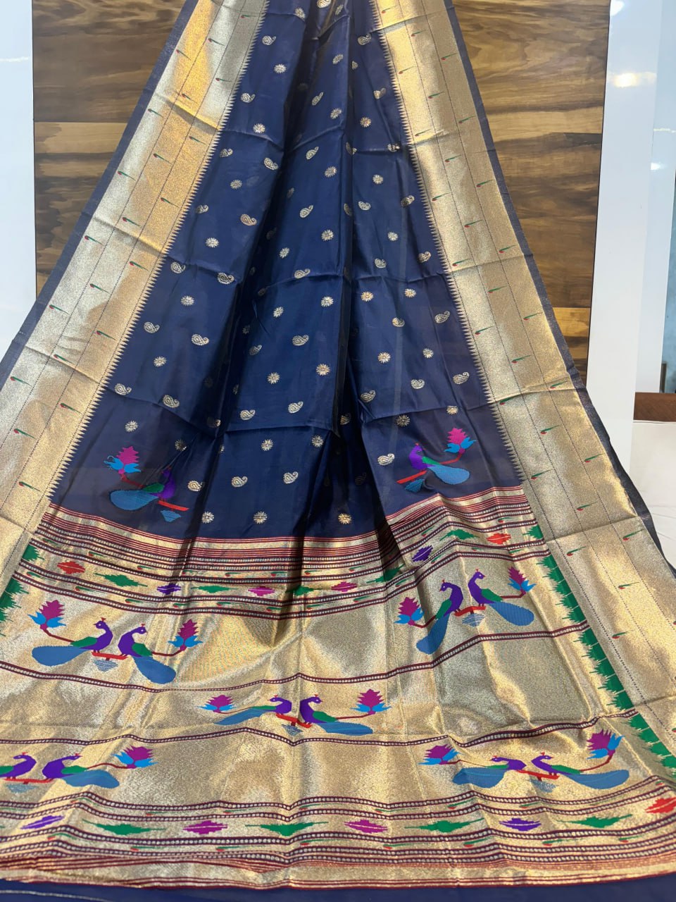 Morni Paithani Soft Silk Saree with Peacock Pallu