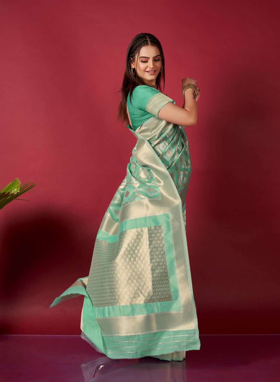 Original Linen Ikkat Weaving Saree with Brocade Blouse
