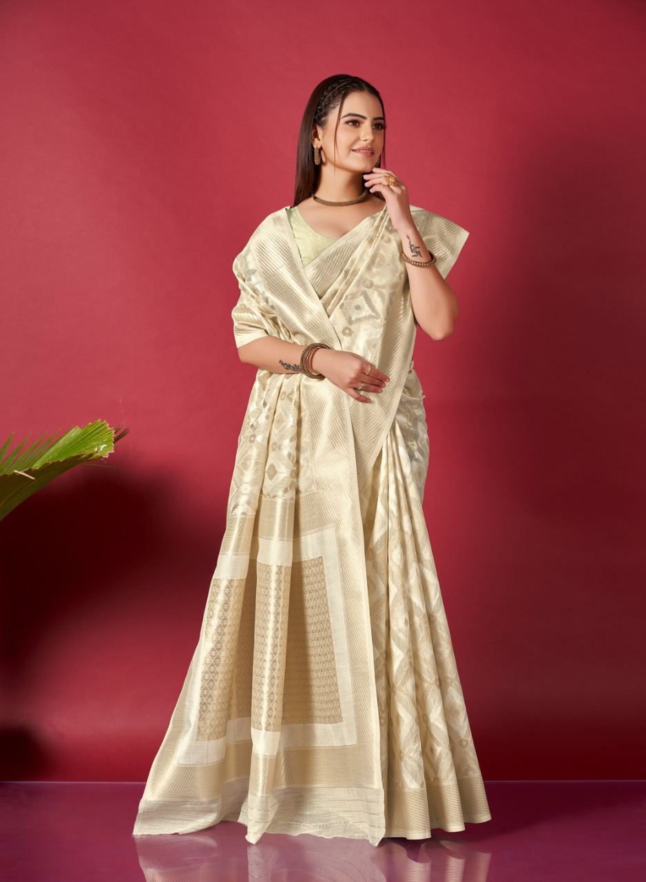 Original Linen Ikkat Weaving Saree with Brocade Blouse