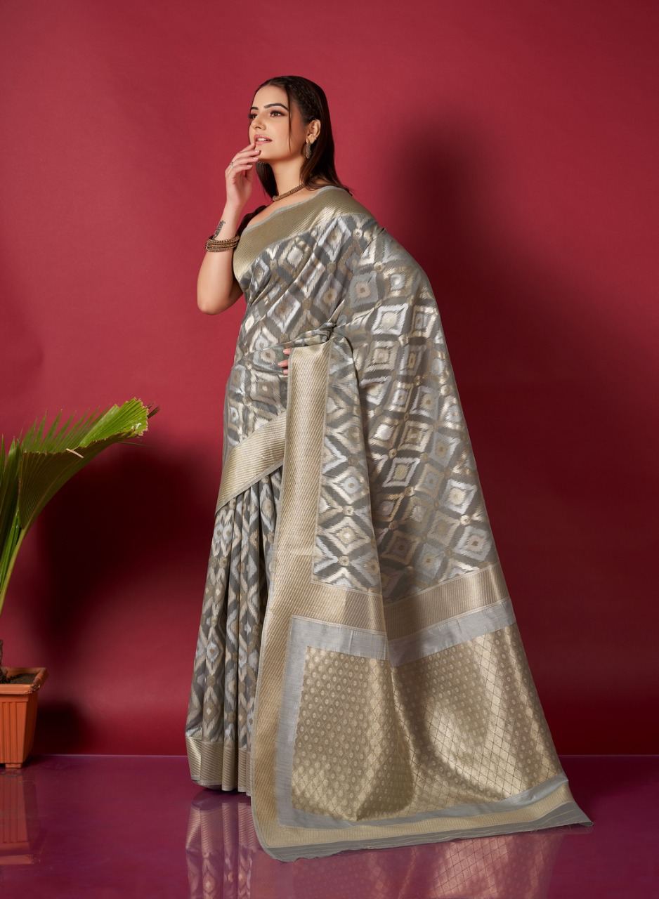 Original Linen Ikkat Weaving Saree with Brocade Blouse