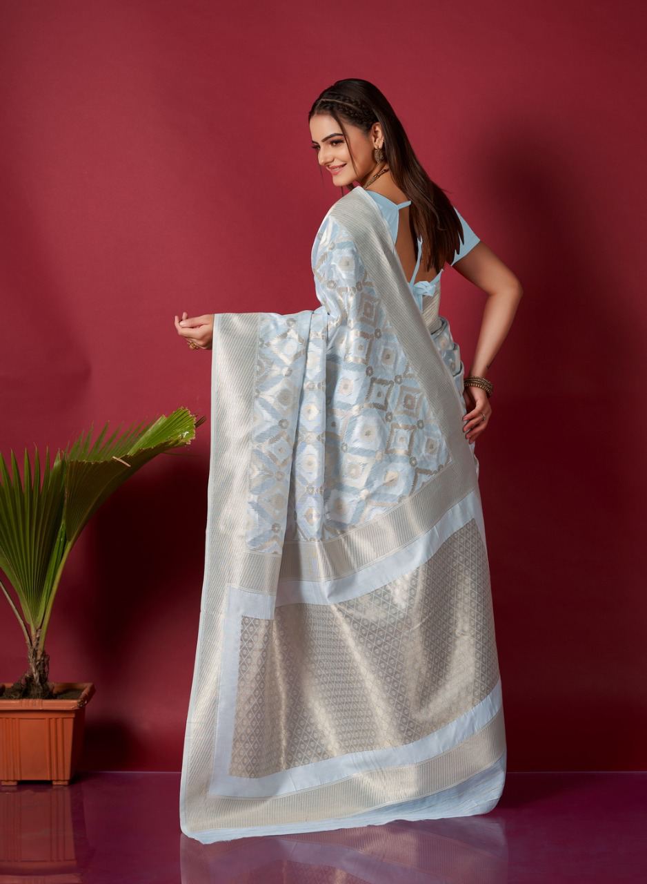 Original Linen Ikkat Weaving Saree with Brocade Blouse
