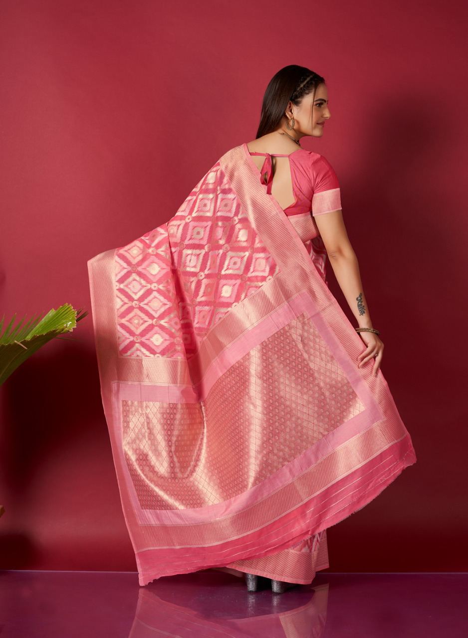 Original Linen Ikkat Weaving Saree with Brocade Blouse