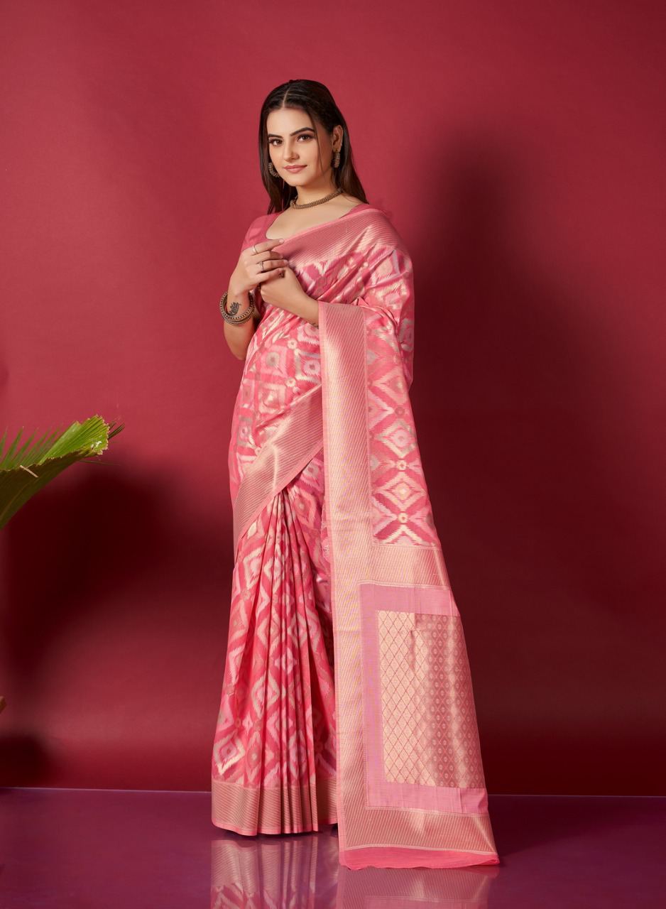 Original Linen Ikkat Weaving Saree with Brocade Blouse