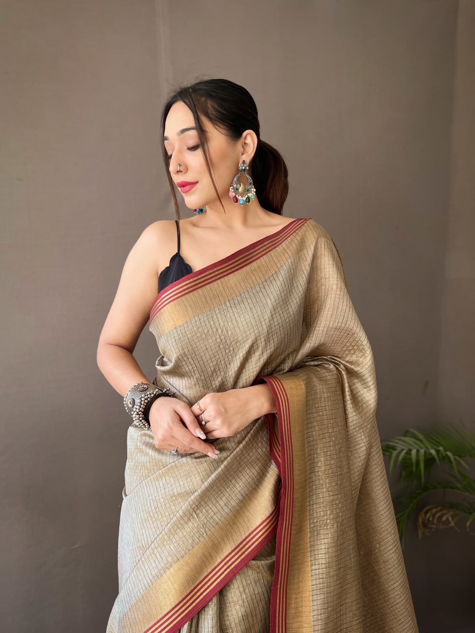 Soft Silk Saree with Zari Chex and Elegant Border