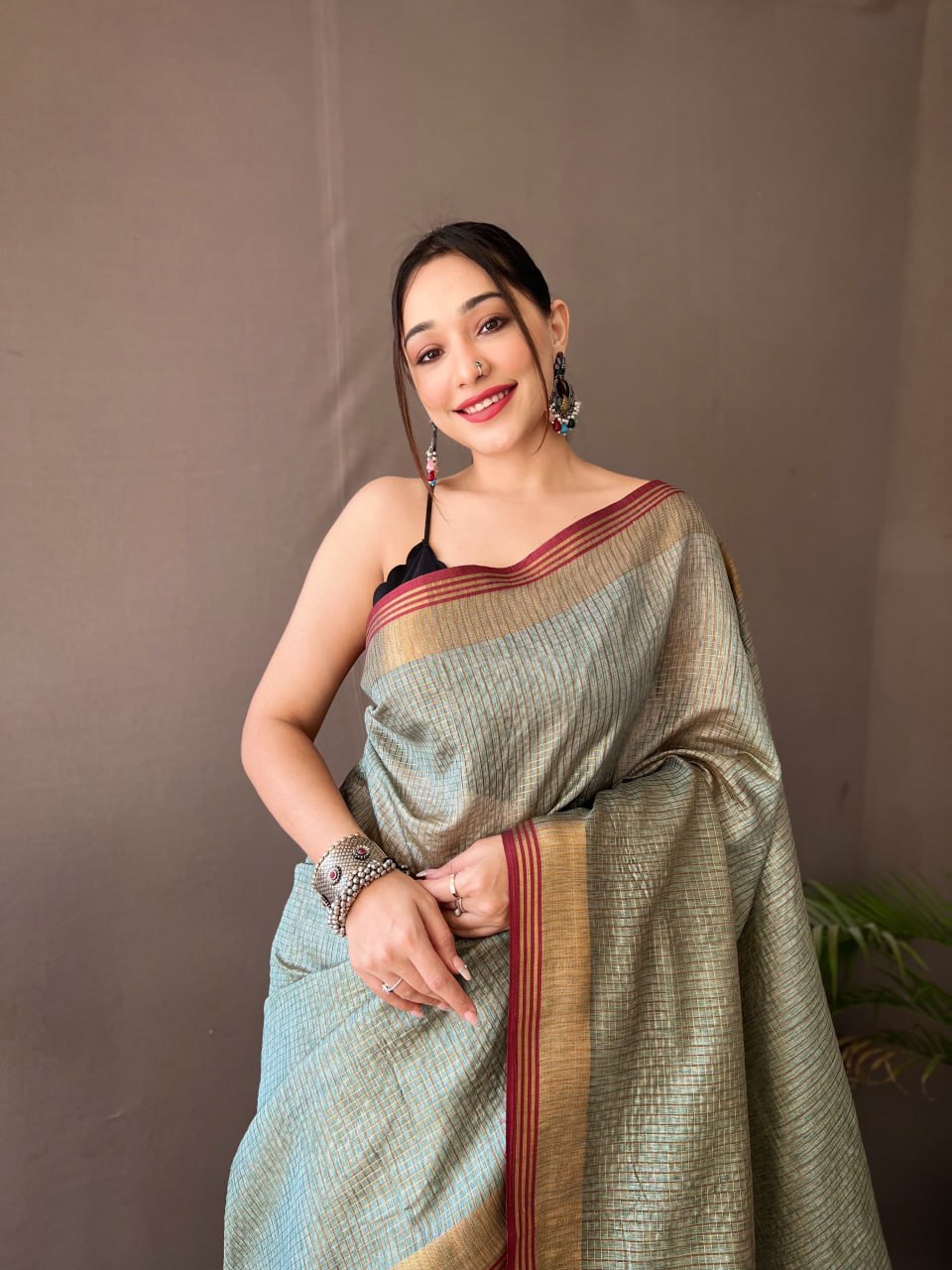 Soft Silk Saree with Zari Chex and Elegant Border