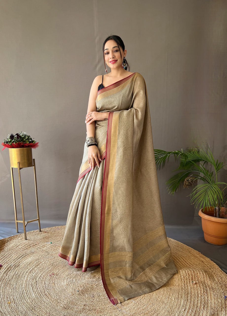 Soft Silk Saree with Zari Chex and Elegant Border
