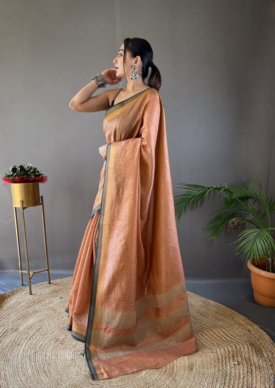 Soft Silk Saree with Zari Chex and Elegant Border