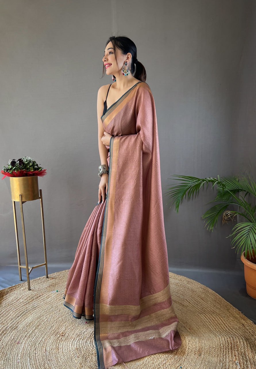 Soft Silk Saree with Zari Chex and Elegant Border