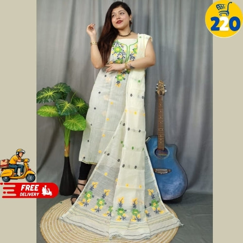 Bright Blue Floral Embroidered Saree – Lightweight & Elegant Daily Wear