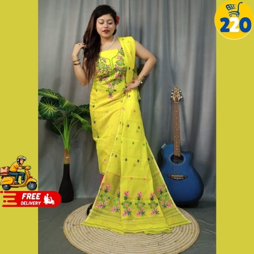 Bright Blue Floral Embroidered Saree – Lightweight & Elegant Daily Wear