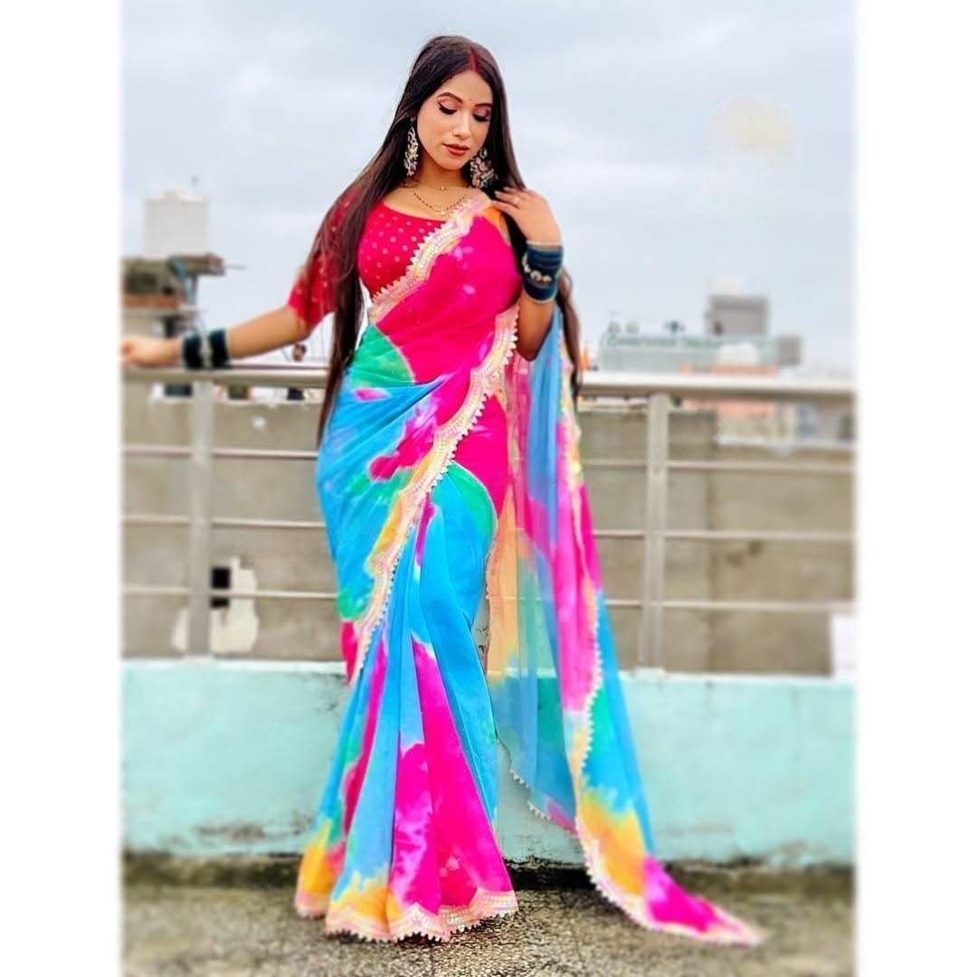 Multi-Color Chiffon Georgette Saree with Sequence & Siroski