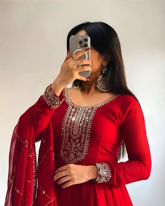 Luxury Maroon Embroidered Anarkali Suit