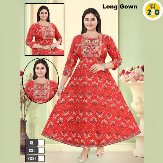Elegant Red Printed Long Gowns for Women