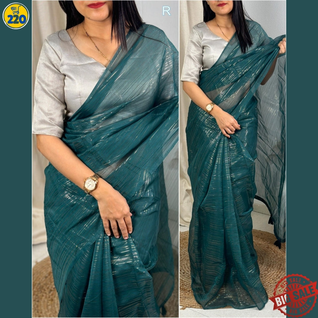 Elegant Organza Saree with Zari Lining & Jute Organza Blouse