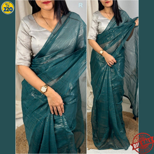 Elegant Organza Saree with Zari Lining & Jute Organza Blouse