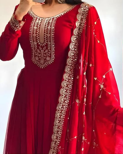 Luxury Maroon Embroidered Anarkali Suit