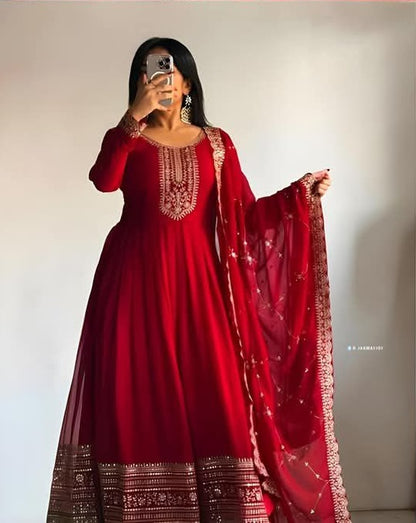 Luxury Maroon Embroidered Anarkali Suit