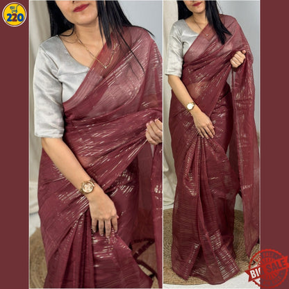 Elegant Organza Saree with Zari Lining & Jute Organza Blouse