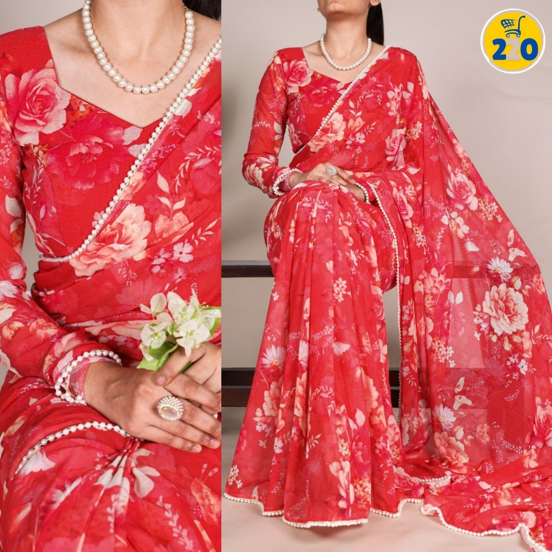 Elegant Marble Print Saree with Lace