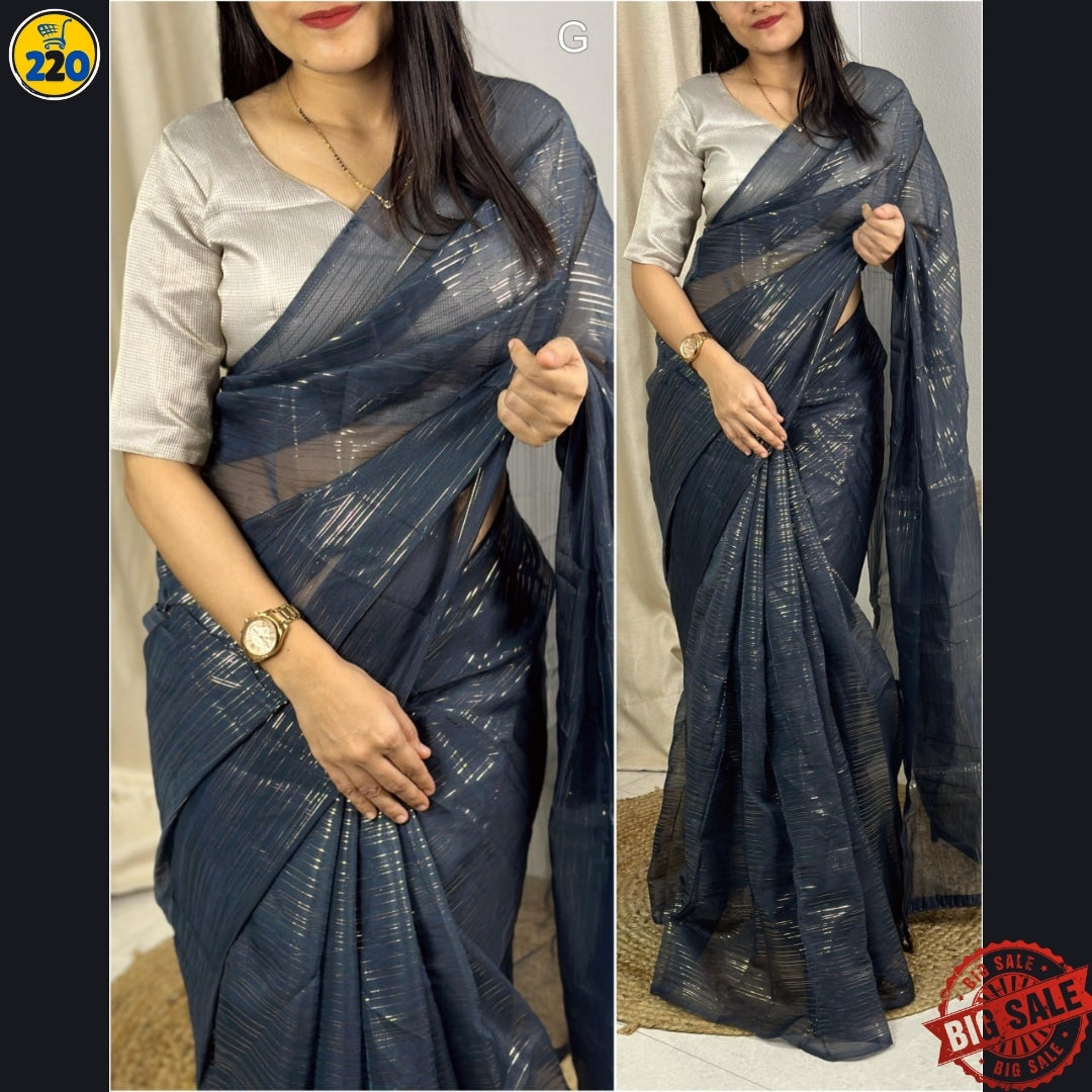 Elegant Organza Saree with Zari Lining & Jute Organza Blouse