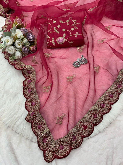 Organza Saree with Sequin Embroidery and Designer Blouse