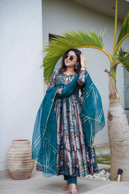 Luxury Chinnon Silk Anarkali Gown with Organza Dupatta – Festive & Wedding Collection