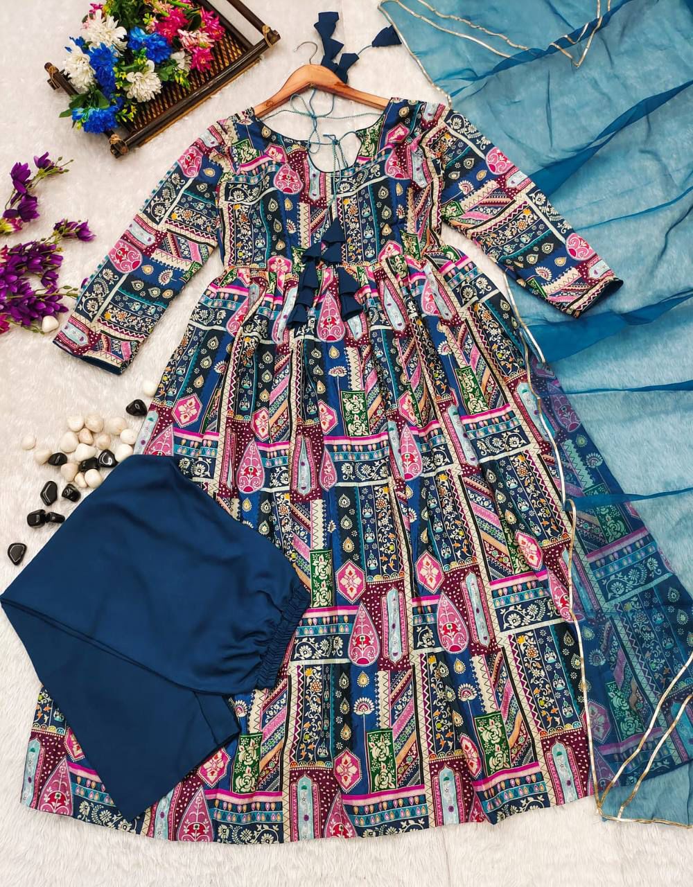 Luxury Chinnon Silk Anarkali Gown with Organza Dupatta – Festive & Wedding Collection
