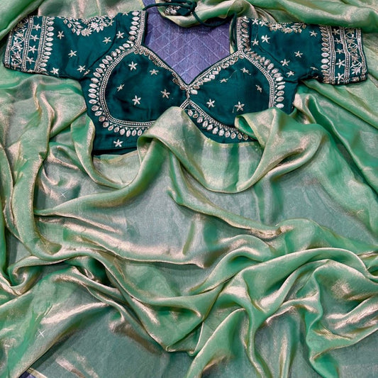 Space Silk Saree With Embroidery With Blouse