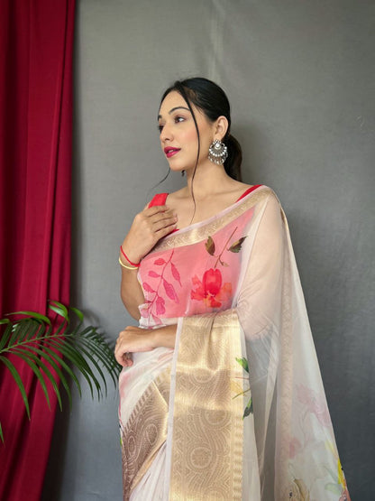 Elegant Pichika Organza Silk Saree with Gold Border