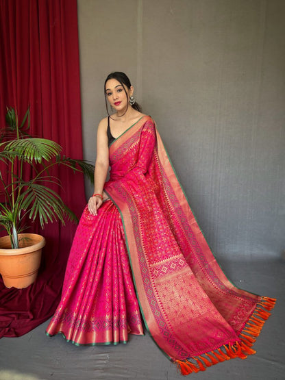 Elegant Pure Patola Silk Saree with Meenakari & Pallu